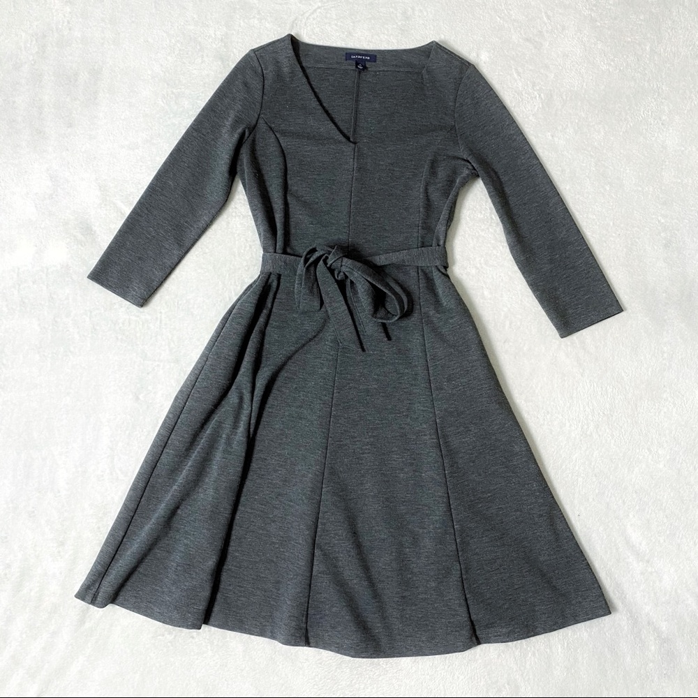 Lands' End Charcoal Gray Midi Dress with Waist Tie